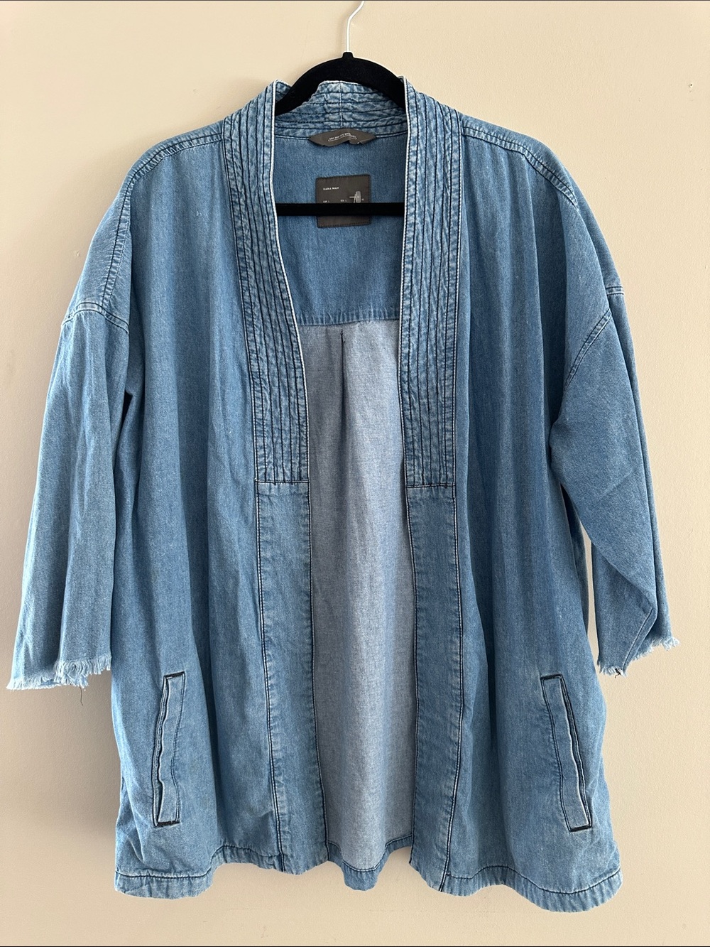 Zara Light Blue Denim Open-Front Cardigan